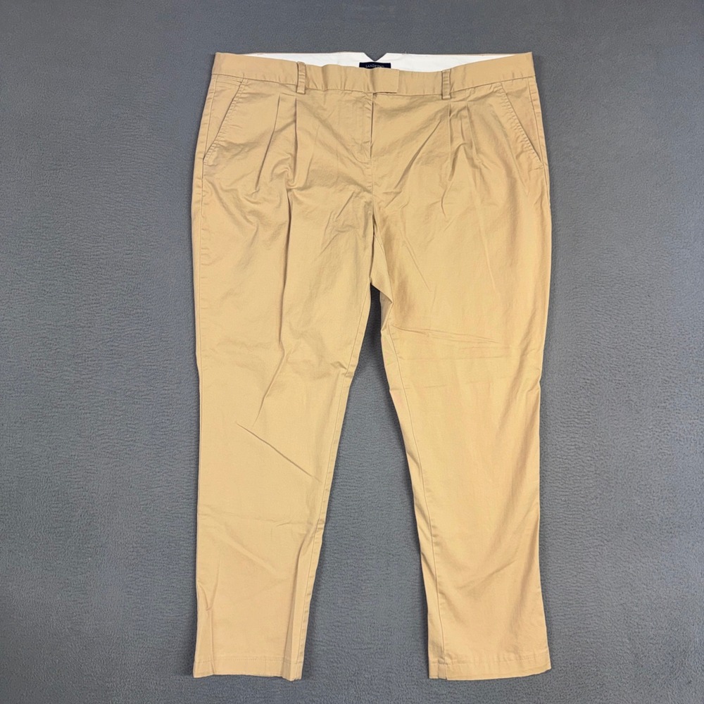 Lands End Pants Womens 18P Brown Low Rise Slim Leg Pleated Cotton Stretch Chino